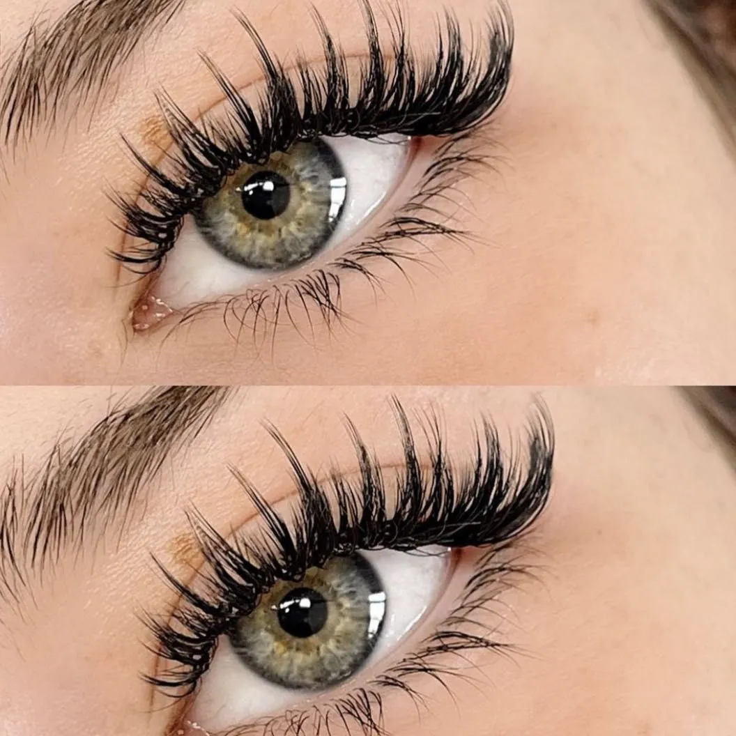 Spiky anime-style classic lashes on green eyes