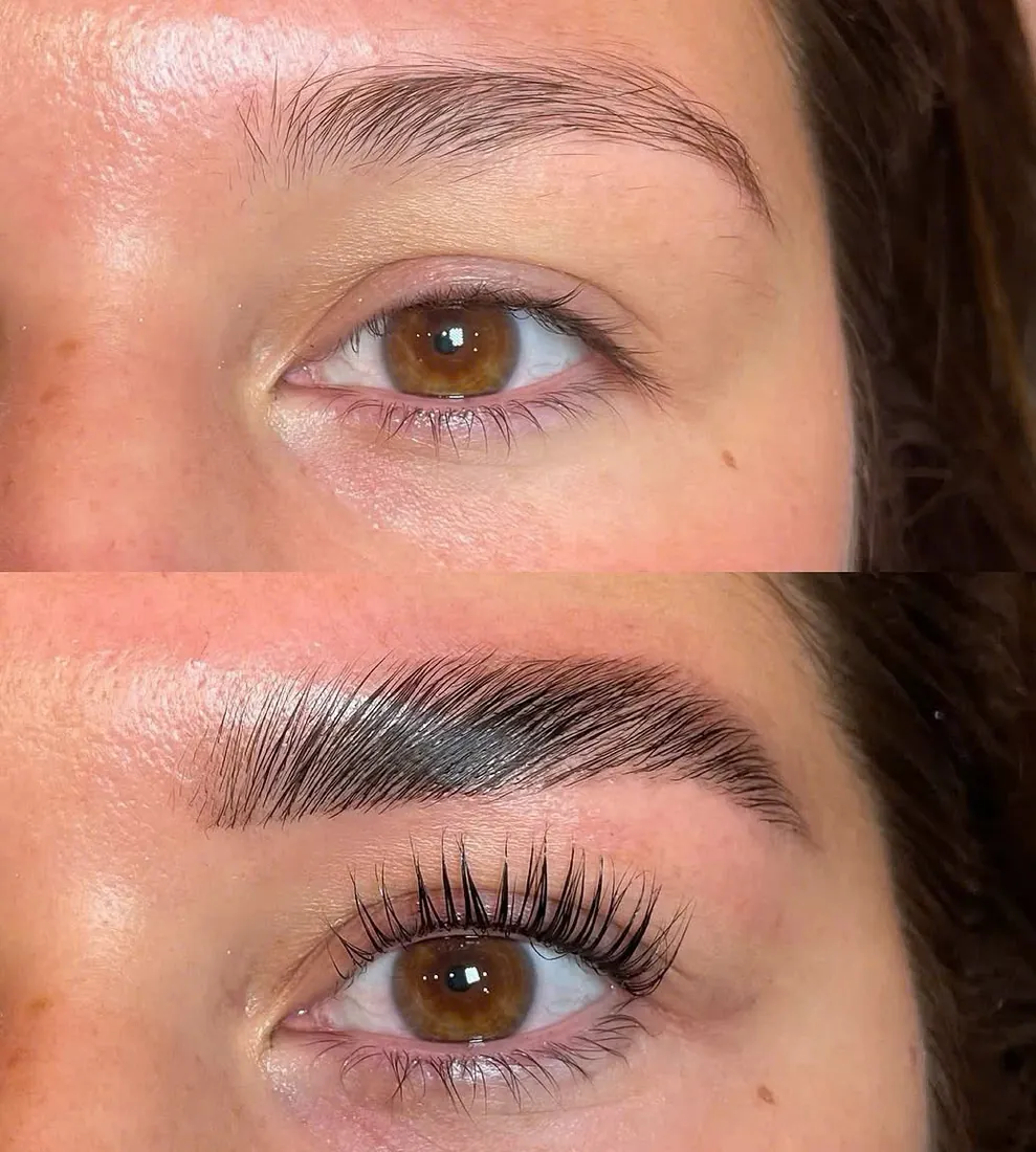 Before and after a lash lift, tint and brow tint