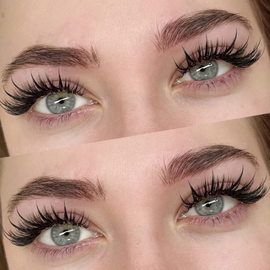 Before and after: wet look lash extensions on blue eyes